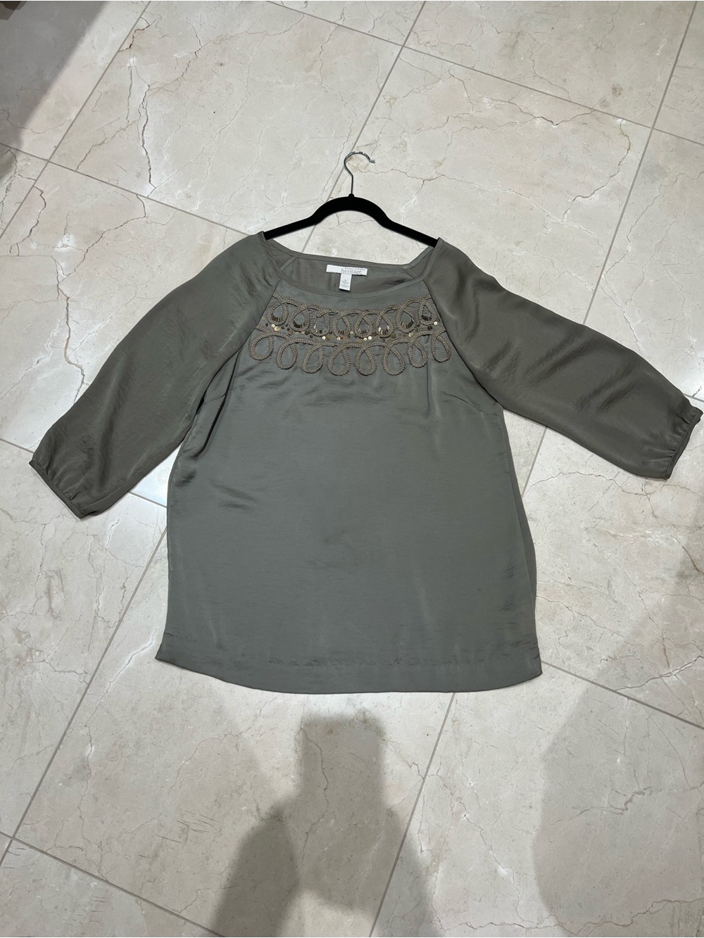 Banana Republic Olive Green Embroidered & Sequin Top